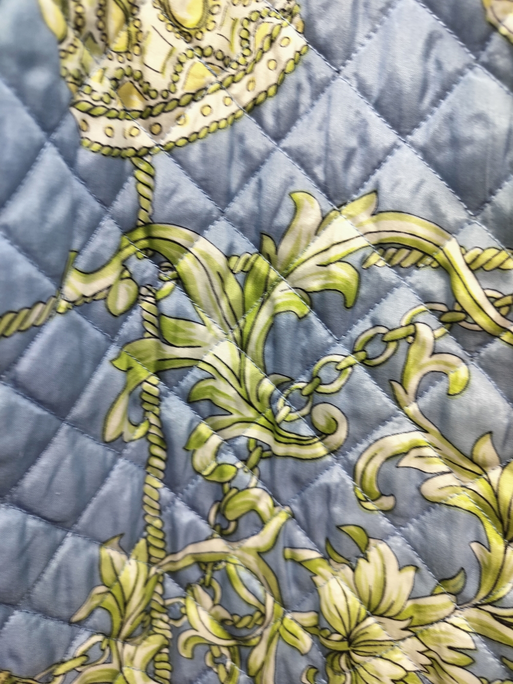 SilkLand 100% Silk Quilted Vest Blue Green Baroque Print 2XL Cottagecore - Picture 4 of 8